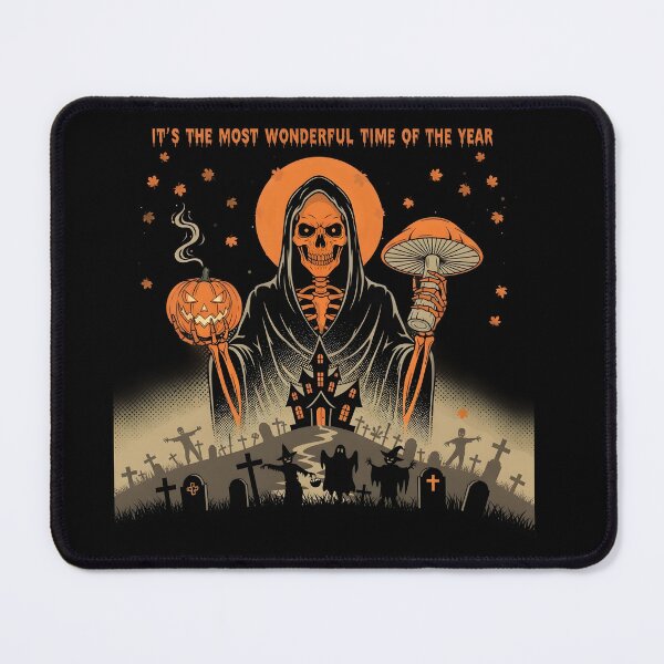 Item preview, Halloween horror A robed skeleton celebrates Halloween over a spooky graveyard scene. designed and sold by bluel_evin.