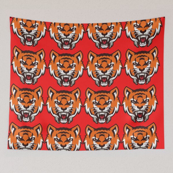 Item preview, Scary Tiger Face – Fierce Wild Cat Art on Red Background designed and sold by Cultradesign.