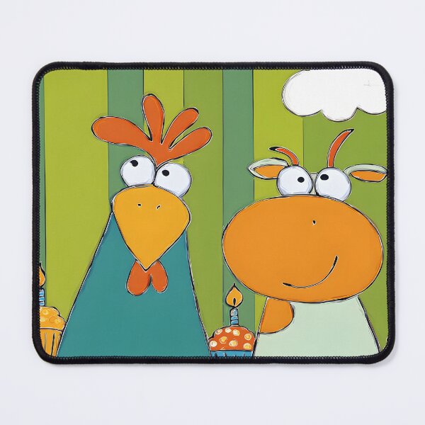 Item preview, Chicken and Cow Throwing a Birthday Bash With Cupcakes, Clouds, and Big Smiles Everywhere designed and sold by OlfactoART Studio.