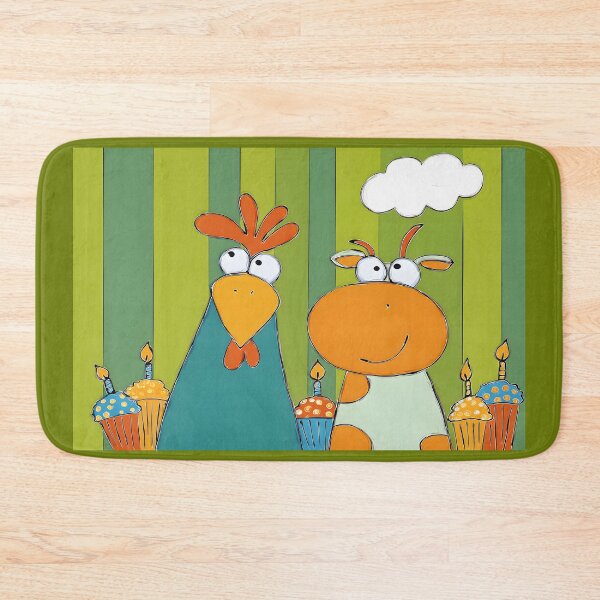 Item preview, Chicken and Cow Throwing a Birthday Bash With Cupcakes, Clouds, and Big Smiles Everywhere designed and sold by OlfactoART Studio.