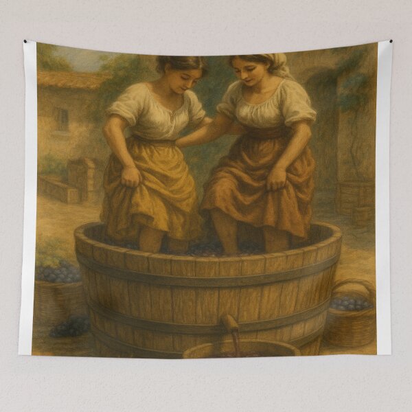 Item preview, The Time of Young Wine – Vintage Harvest Scene by GGSTCraft designed and sold by ggstcraft.