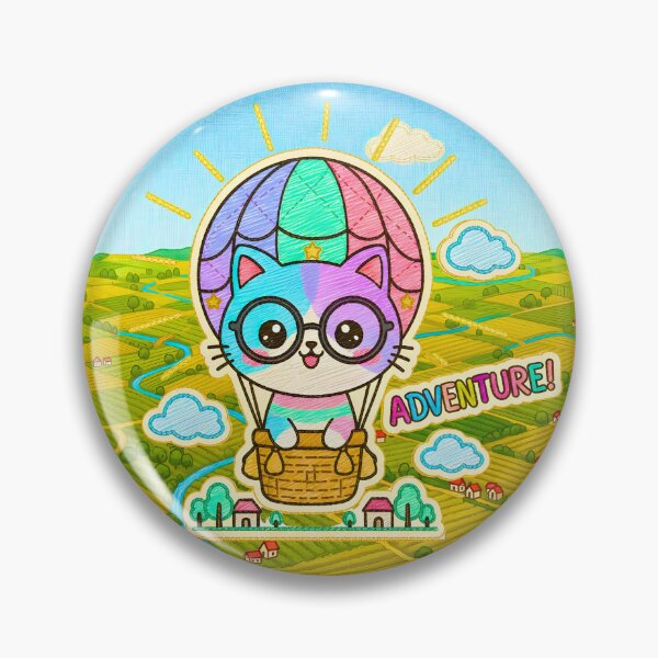 Item preview, Multicolor Chibi Kitten Embroidery Hot Air Balloon Glasses Adventure designed and sold by JOSTH.