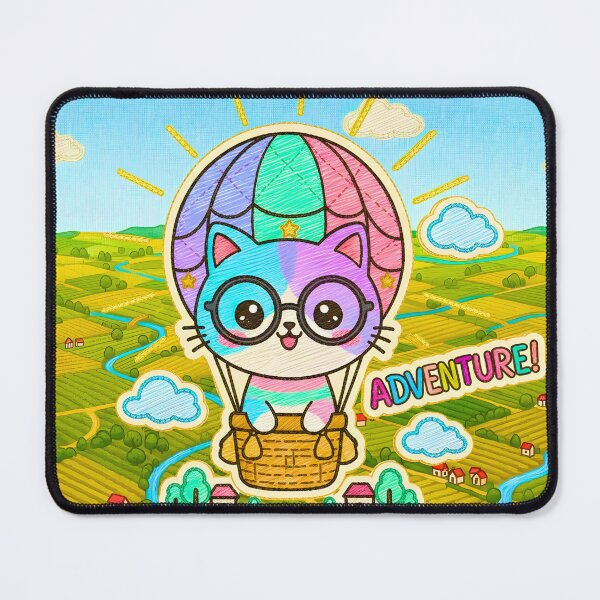 Item preview, Multicolor Chibi Kitten Embroidery Hot Air Balloon Glasses Adventure designed and sold by JOSTH.