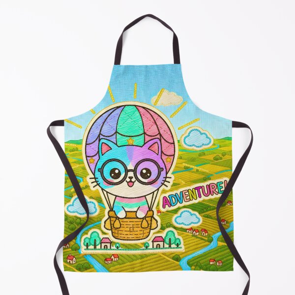 Item preview, Multicolor Chibi Kitten Embroidery Hot Air Balloon Glasses Adventure designed and sold by JOSTH.