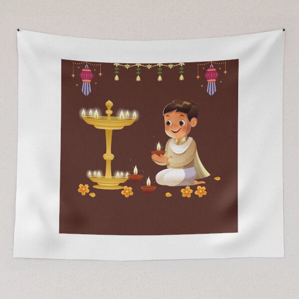Item preview, Cute Boy Lighting Diyas – Happy Diwali Festival Sticker | Diya Lamp & Light Decoration Art designed and sold by NewIndianProducts.