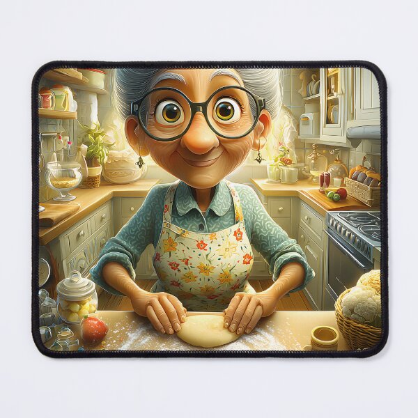 Item preview, Joyful Granny Baking Bread in a Cozy Kitchen Scene designed and sold by Artessie.