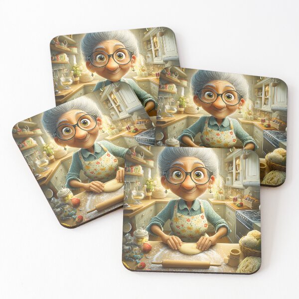 Item preview, Joyful Granny Baking Bread in a Cozy Kitchen Scene designed and sold by Artessie.