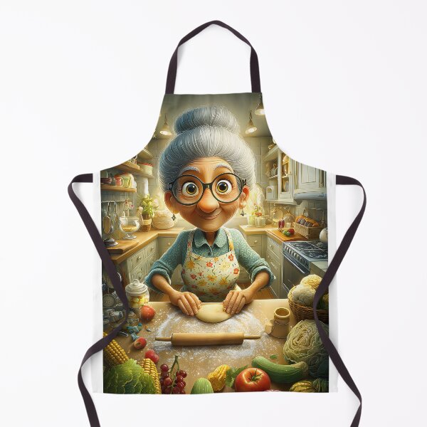 Item preview, Joyful Granny Baking Bread in a Cozy Kitchen Scene designed and sold by Artessie.