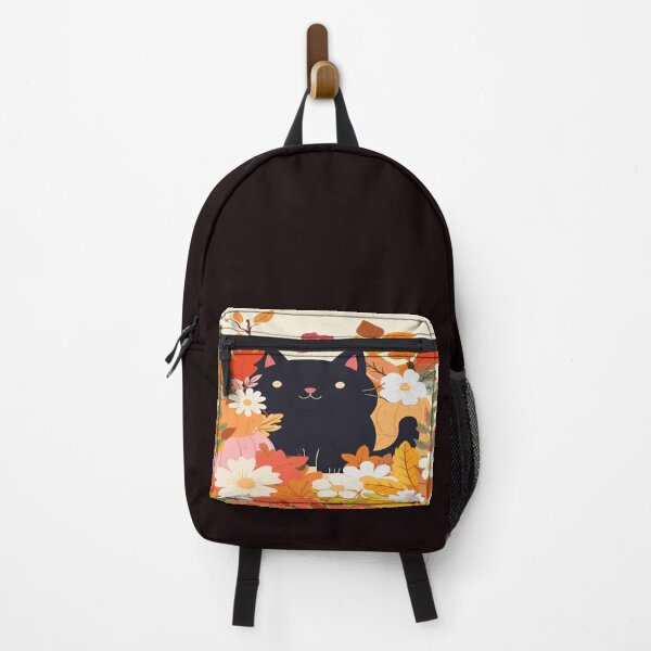 Item preview, Black Kitty Autumn Leaves Pumpkins Winter Flowers designed and sold by shaang.