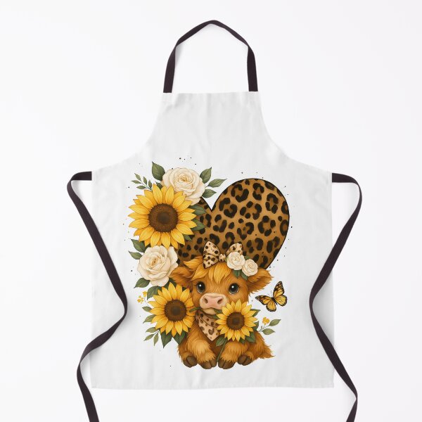 Item preview, Cute Highland Cow with Leopard Print Heart and Sunflowers – Boho Cow Art Illustration designed and sold by Sixtinebzh.