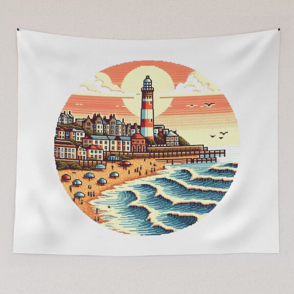 Item preview, Pixel Art Coastal Lighthouse at Sunset. designed and sold by The-T-In-Retro.