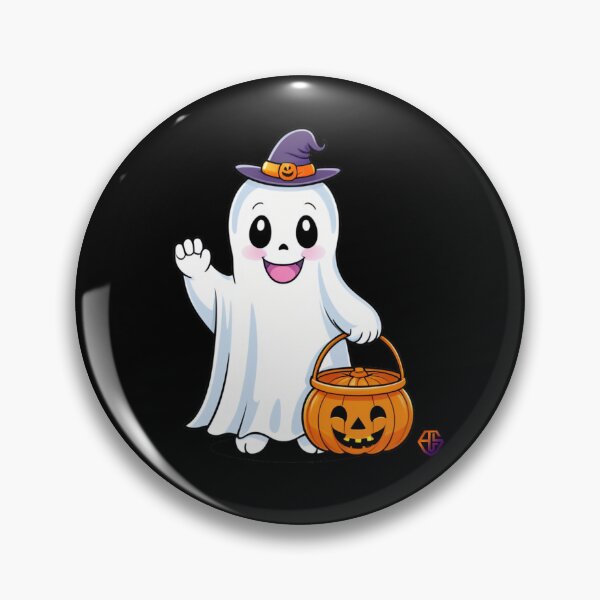 Item preview, Cute ghost with magic hat and pumpkin – Kawaii Halloween motif designed and sold by AC - Creative Studio.