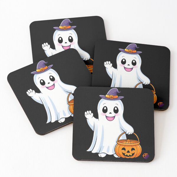 Item preview, Cute ghost with magic hat and pumpkin – Kawaii Halloween motif designed and sold by AC - Creative Studio.