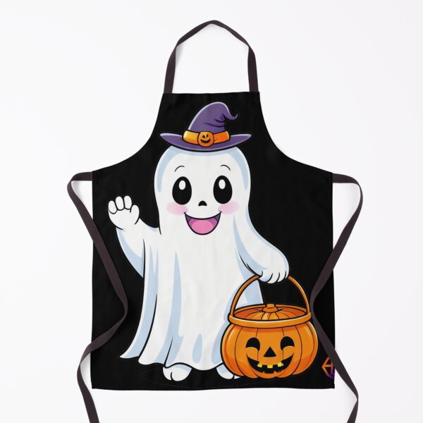 Item preview, Cute ghost with magic hat and pumpkin – Kawaii Halloween motif designed and sold by AC - Creative Studio.