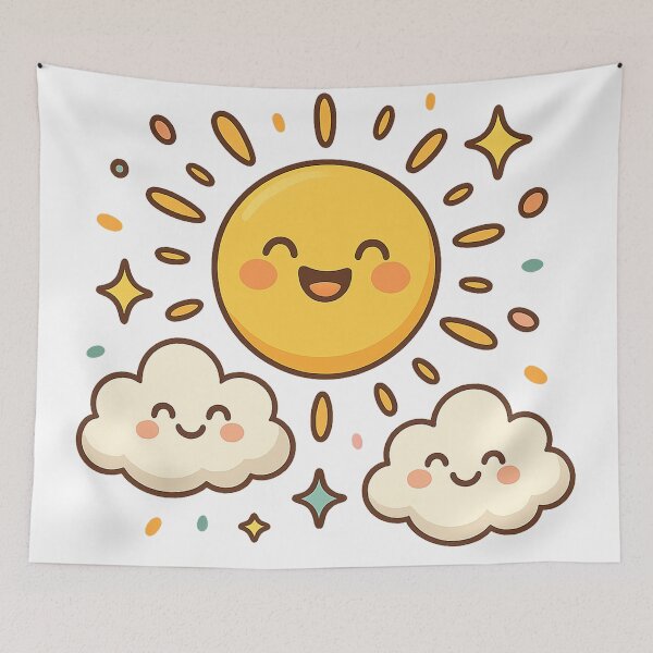 Item preview, Cute Happy Sun and Clouds – Kawaii Weather Design designed and sold by FraktalMoods.