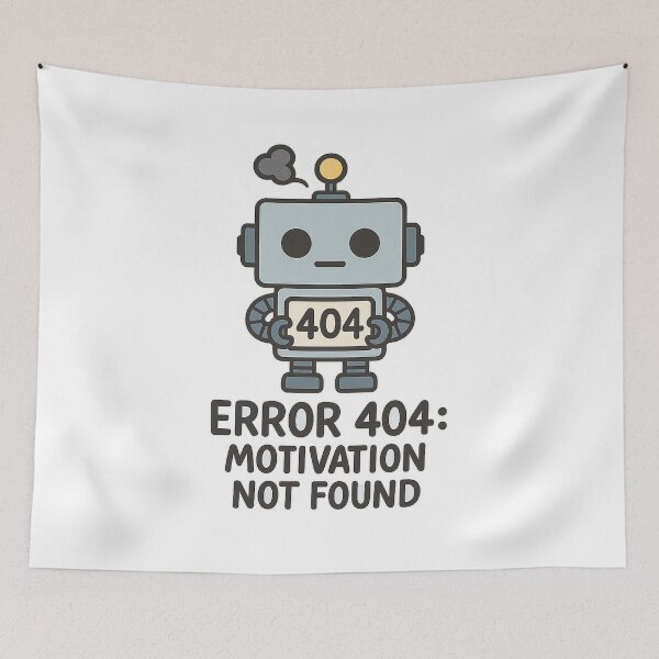 Item preview, Error 404 Motivation Not Found – Funny Robot Quote designed and sold by FraktalMoods.