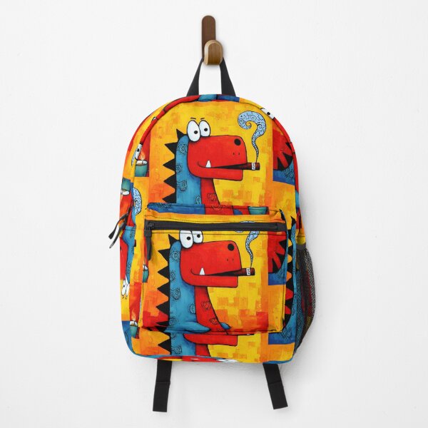 Item preview, Blue-Red Dino Puffing on a Cigar Like a Boss Amid Bright Orange-Red Chaos designed and sold by OlfactoART Studio.
