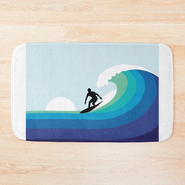 Item preview, Bold Surf Wave Art with Silhouette Surfer and Ocean Layers. designed and sold by The-T-In-Retro.