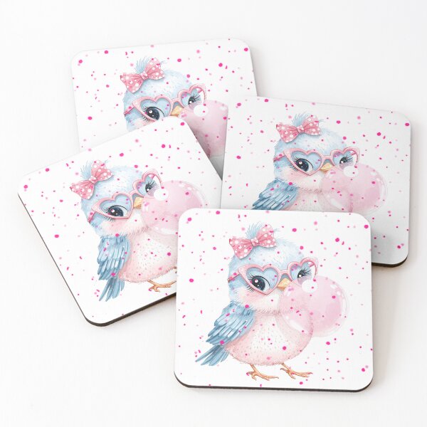 Item preview, Cute Cartoon Bird Blowing Bubble Gum in Pink Heart Sunglasses designed and sold by lovelynong.