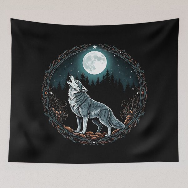 Item preview, Majestic Wolf Under Full Moon with Forest Frame designed and sold by SamSupershirt.