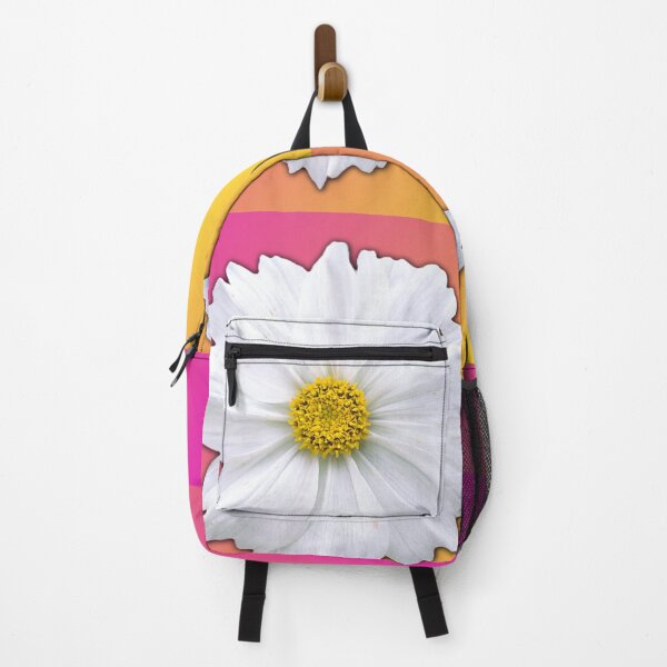 Item preview, A white cosmos flower with a pink-yellow background. designed and sold by Ekirlufly.