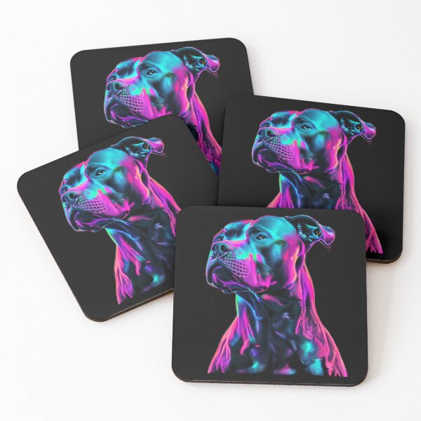 Item preview, Pitbull Half Body | Retro Neon Dog Art in Cyan and Blue Glow designed and sold by Naturalite19.