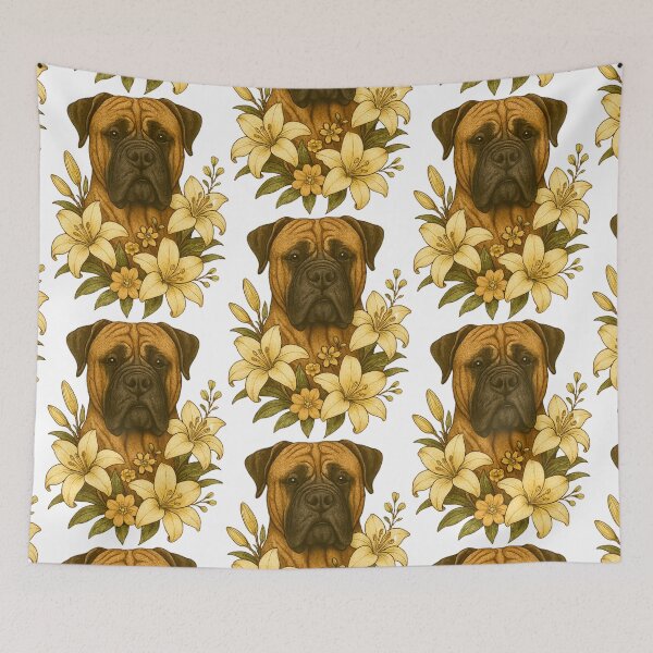 Item preview, Dogo with Lilies | Hand-Drawn Warm Toned Dog Art for Animal Lovers designed and sold by Naturalite19.