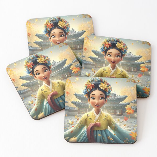 Item preview, Cheerful girl in traditional attire among autumn leaves designed and sold by Artessie.