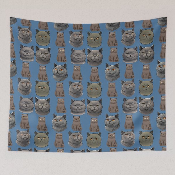 Item preview,  “British Shorthair Expressions – Calm Chaos in Gray” azul designed and sold by catastrocat.