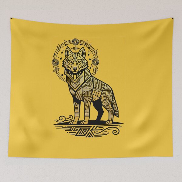 Item preview, Yellow Wolf Totem — Tribal Rhythm Emblem designed and sold by The Digital Compass.