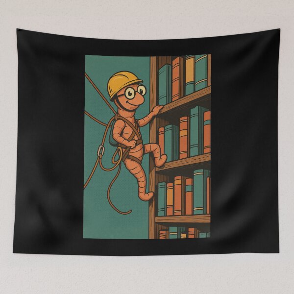 Item preview, Bookworm – Library Climber – Retro Comic Illustration • Vintage Print Aesthetic designed and sold by JacobKAurumhead.