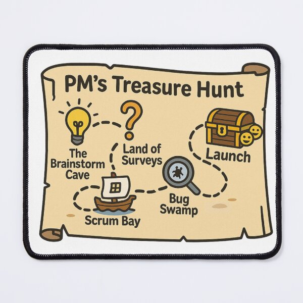 Item preview, PM’s Treasure Hunt – Funny Product Manager Roadmap designed and sold by MinimumViableMeme.