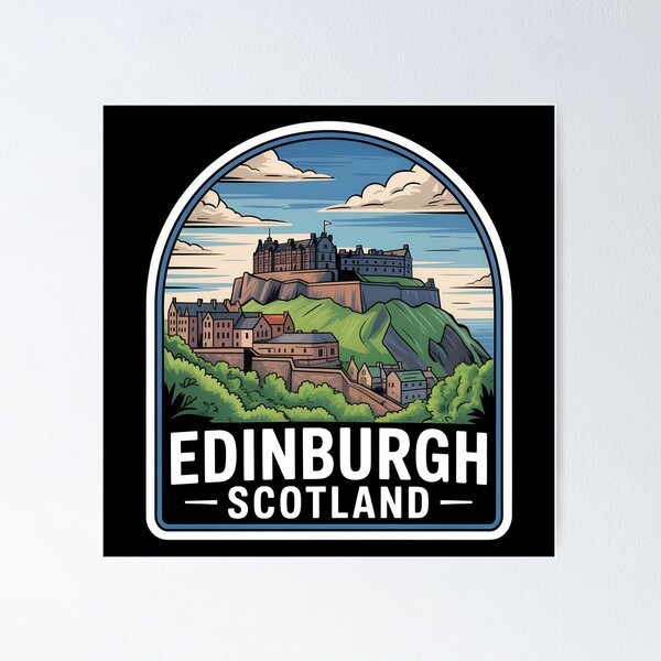 Item preview, Edinburgh Castle Vintage Travel Sticker | Scotland Cityscape Art Illustration designed and sold by VividOrganica.