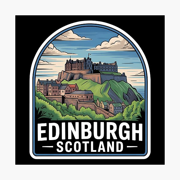 Item preview, Edinburgh Castle Vintage Travel Sticker | Scotland Cityscape Art Illustration designed and sold by VividOrganica.