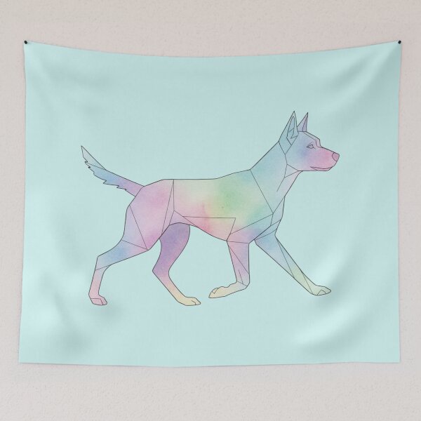 Item preview, Walking Dog Silhouette Geometric Watercolor Pastel designed and sold by bsbd-action.