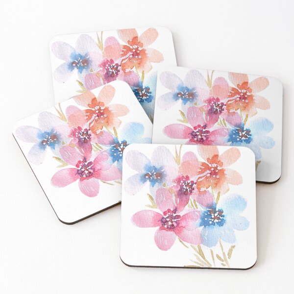 Item preview, Pink Blue and Orange Watercolor Flowers designed and sold by Kara Draws.