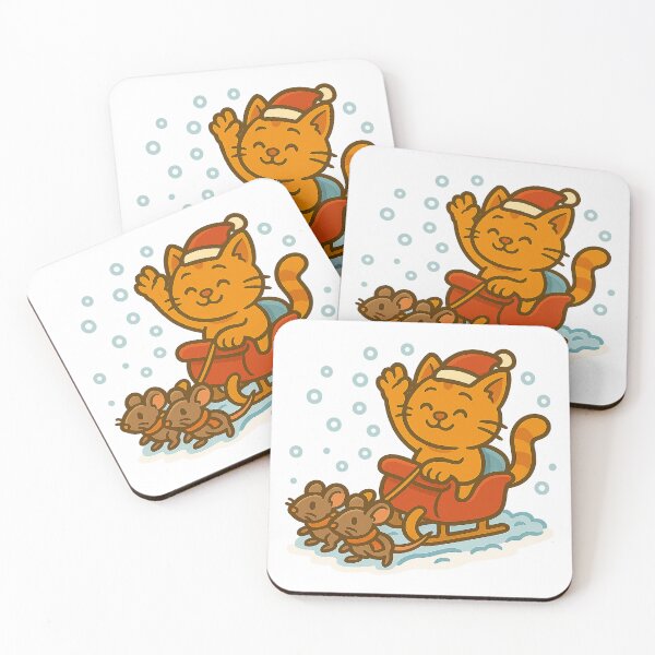 Item preview, Funny orange cat Christmas sleigh pulled by mice – cute winter cartoon illustration designed and sold by MeowLaugh.