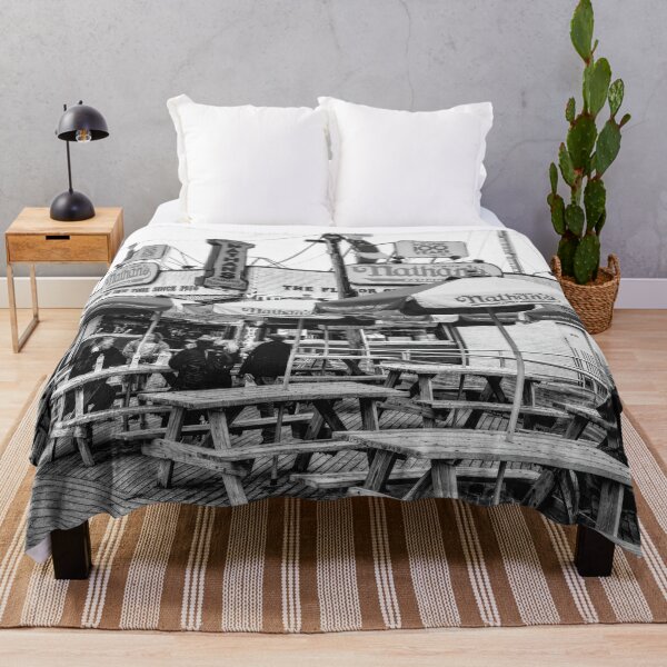 Item preview, Nathans Famous Frankfurters On The Coney Island Boardwalk Black and White designed and sold by Kay Brewer.