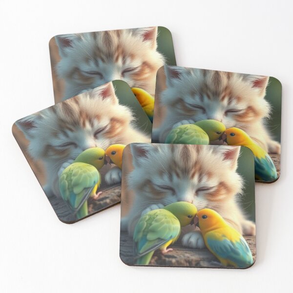 Item preview, Sleepy Kitty and Playful Colorful Parakeets designed and sold by Jeff's Good Mojo Dojo.