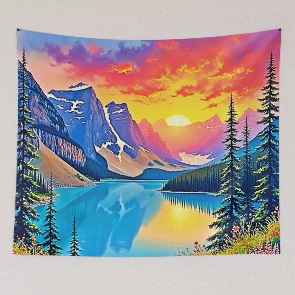 Item preview, Sunset Mountain Lake Majesty Art designed and sold by Health And Fitness Posts e-Store.