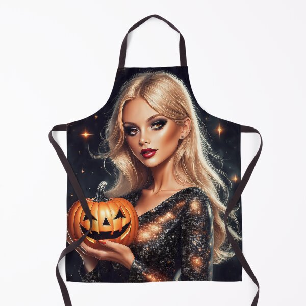 Item preview, Blonde glamour girl with Halloween pumpkin, starry sky black orange designed and sold by angel-cat-22.
