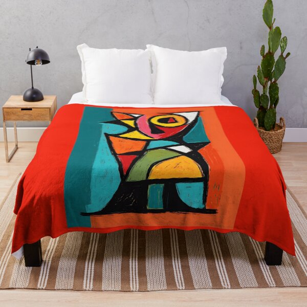 Aperçu de l'œuvre Géométrie abstraite audacieuse avec des formes orange et bleu sarcelle vibrantes soulignées de noir - Art moderne saisissant créée et vendue par OlfactoART Studio.