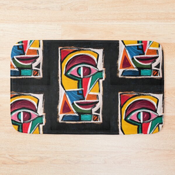 Item preview, Vibrant Abstract Portrait with Geometric Shapes and Fragmented Face in Bold Red Blue and Yellow Tone designed and sold by OlfactoART Studio.