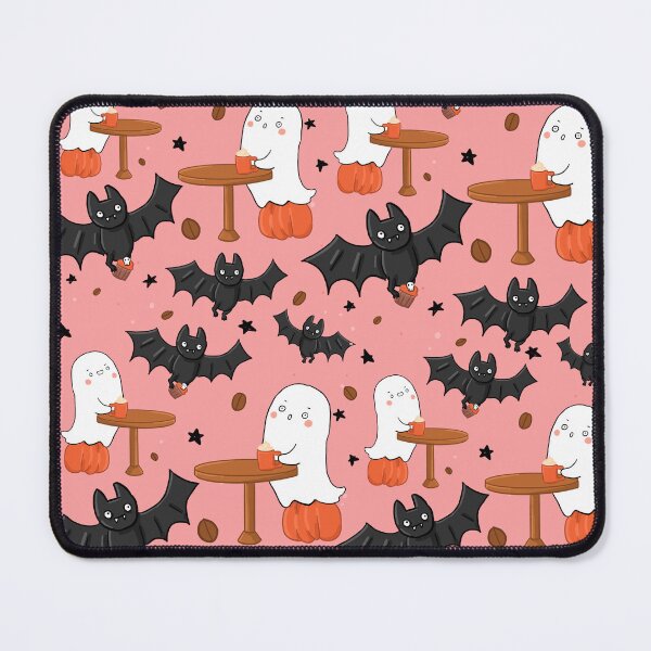 Item preview, Haunted Café Halloween Seamless Pattern – Cute Ghosts, Bats & Coffee Design designed and sold by SlowCrowing.co.