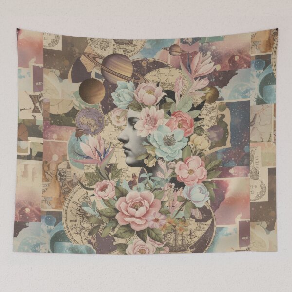 Item preview, Celestial Bloom - Surreal Floral Collage Art Collage designed and sold by Atlas Kai.