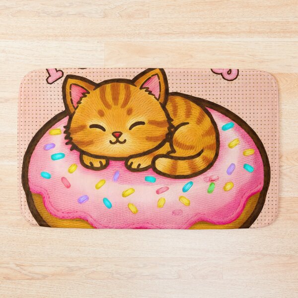 Item preview, Orange Chibi Kitten Embroidered Sleeping on Giant Kawaii Donut designed and sold by JOSTH.