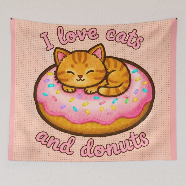 Item preview, Orange Chibi Kitten Embroidered Sleeping on Giant Kawaii Donut designed and sold by JOSTH.
