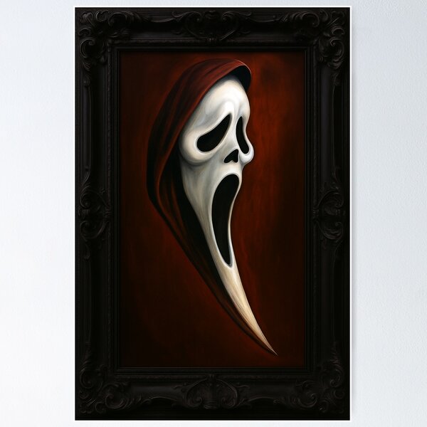 Item preview, Haunting Ghost Mask in Black Victorian Frame – Gothic Horror Art Print designed and sold by ldjcustomdesign.
