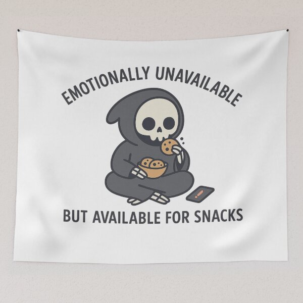 Item preview, Emotionally Unavailable But Available for Snacks – Funny Grim Reaper Design designed and sold by AddictiveDesign.