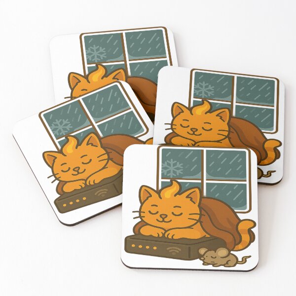 Item preview, Cozy orange cat on WiFi router – funny winter cartoon illustration for cat lovers designed and sold by MeowLaugh.